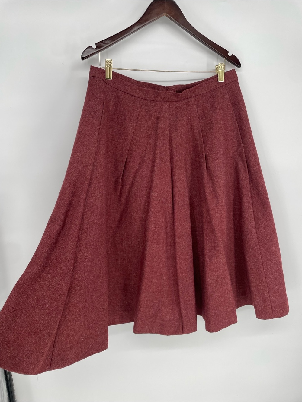 Vintage 60s Classic Muted Brick Circle Skirt Likely Wool* With Pockets - Picture 2 of 10